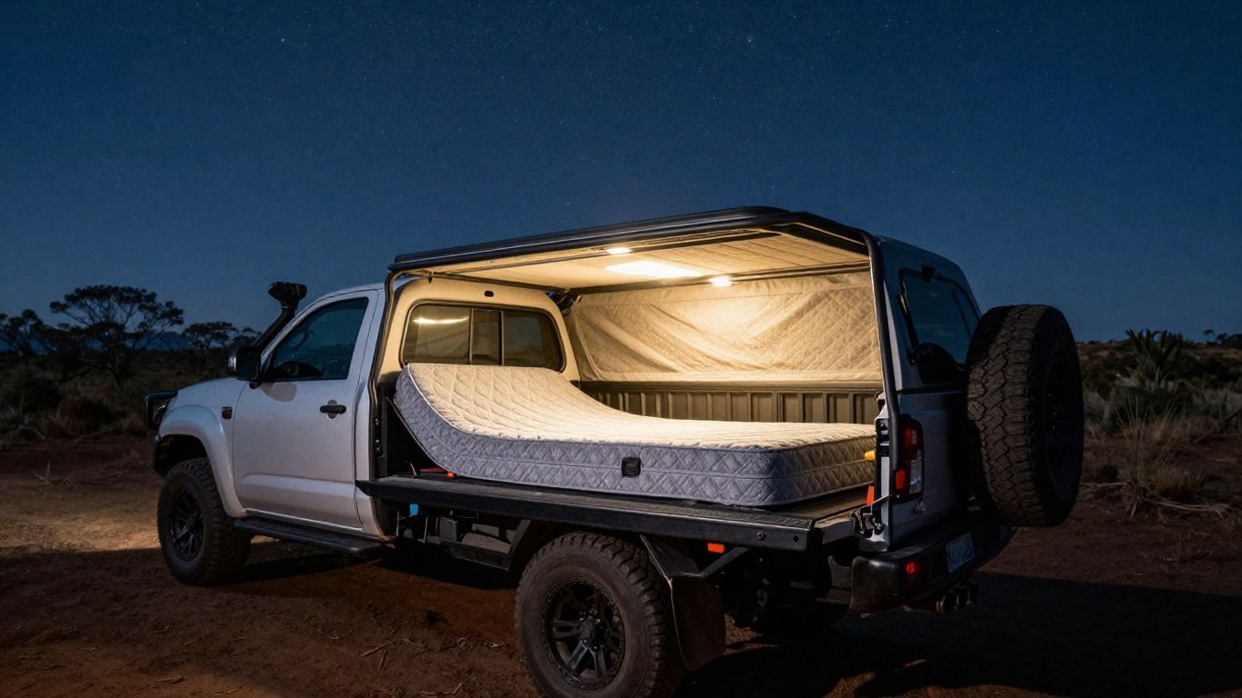 Bakkie mattress set up for camping in South Africa